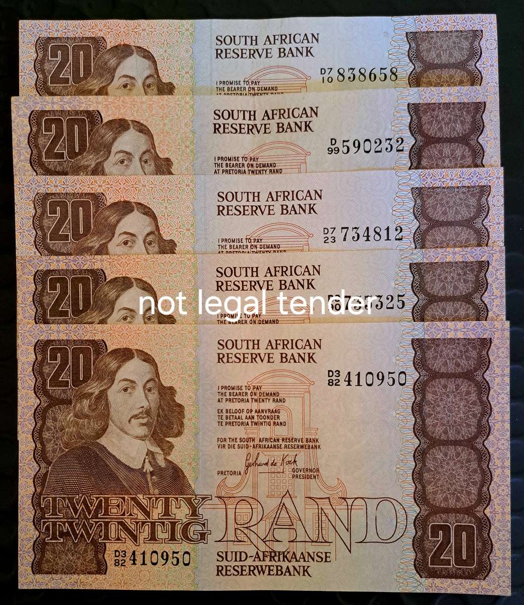 5 x  R20 BANK NOTES OF SOUTH AFRICA. **G DE KOCK ** UNC ** NEW**