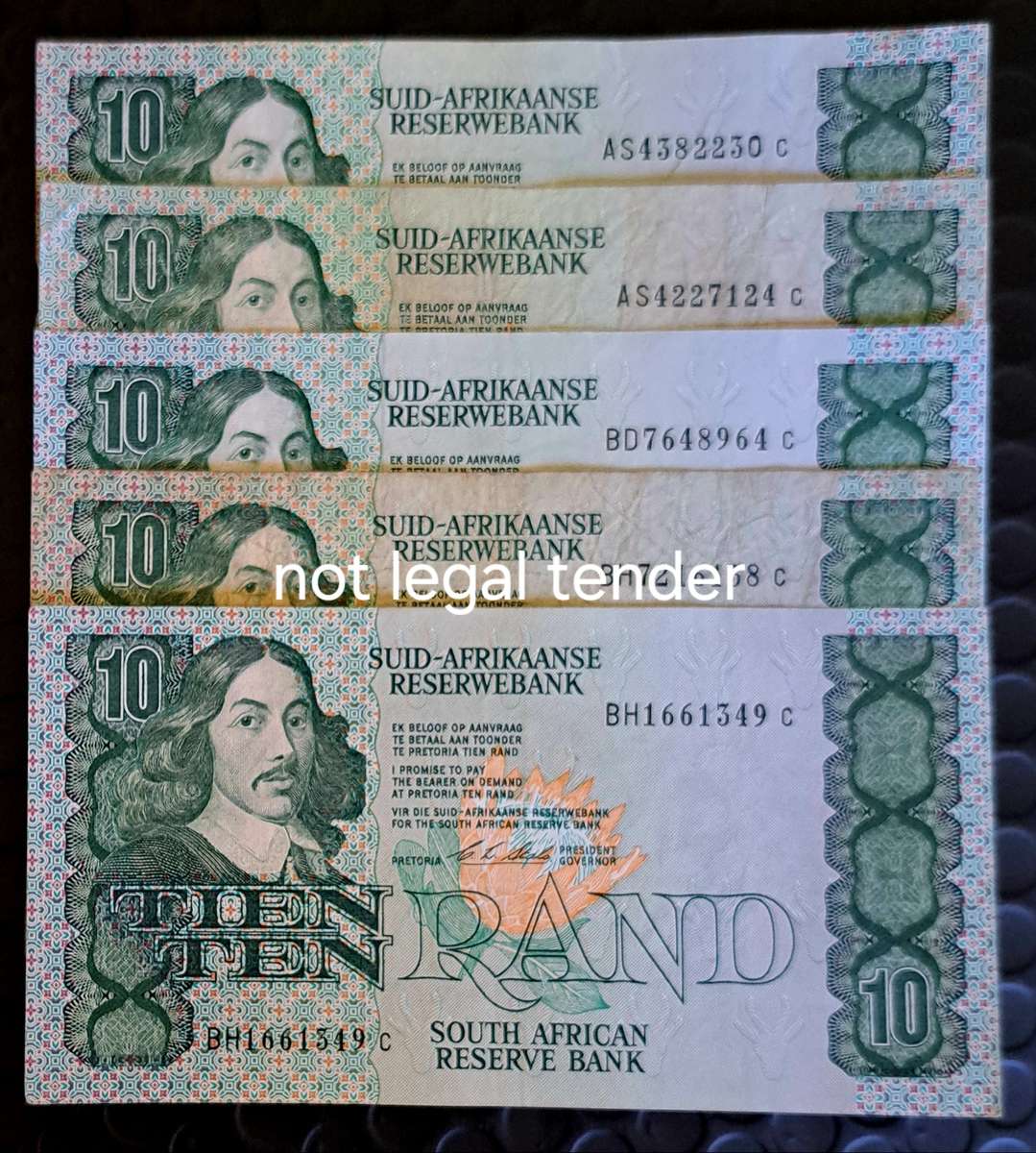 5 x C L STALS R10 BANK NOTES ** VAN RIEBEECK WTM**.