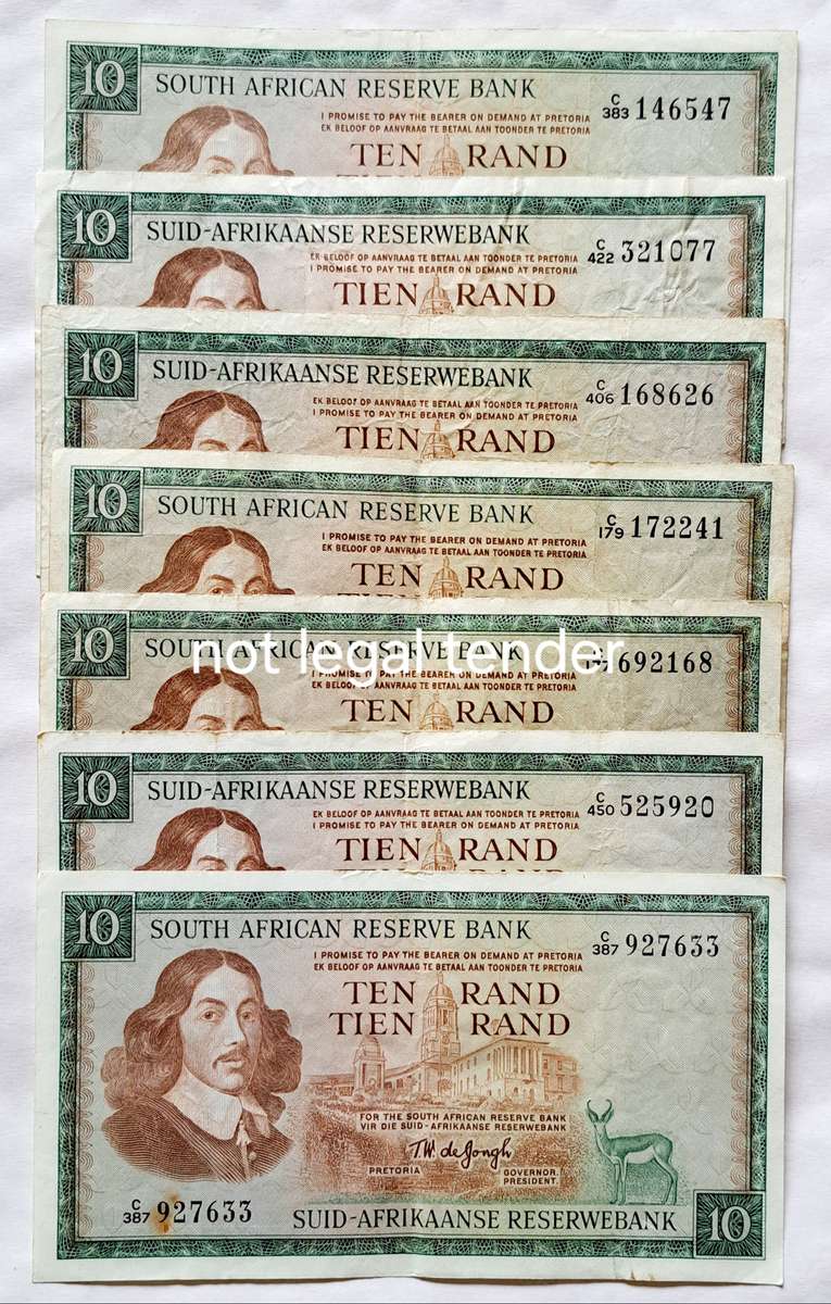 7 x R10 SOUTH AFRICA BANK NOTES ( TW.DE JONGH ).