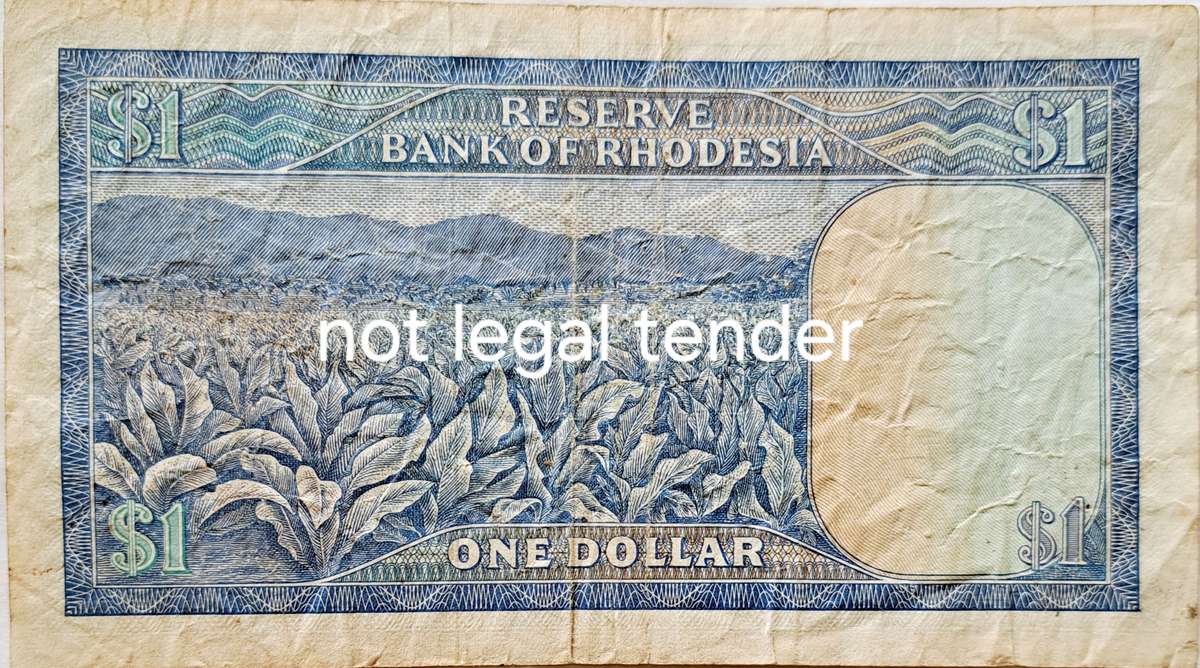 ONE DOLLARS RESERVE BANK OF RHODESIA BANKNOTES SERIAL NO :L99-218612
