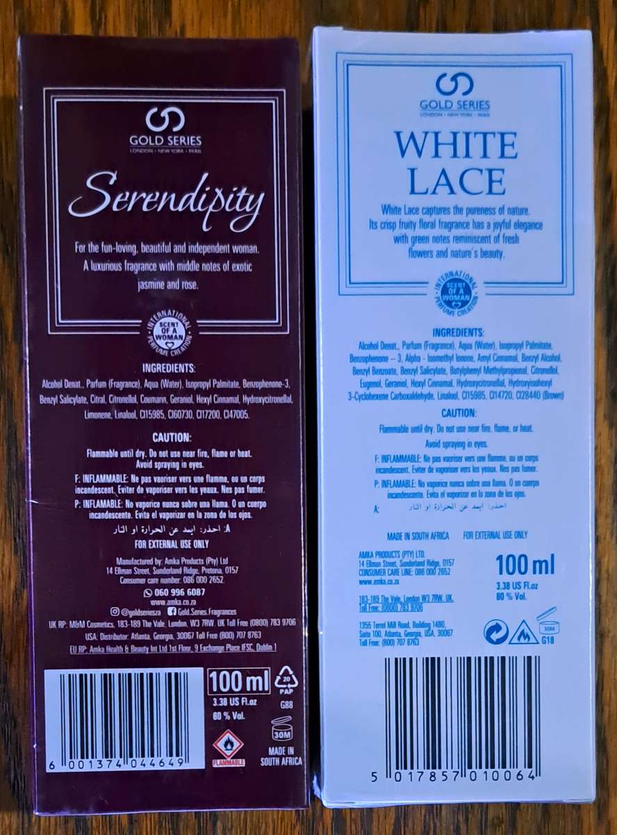 Serendipity & white lace natural spray 2 x 100ml  sealed new. Gold series.