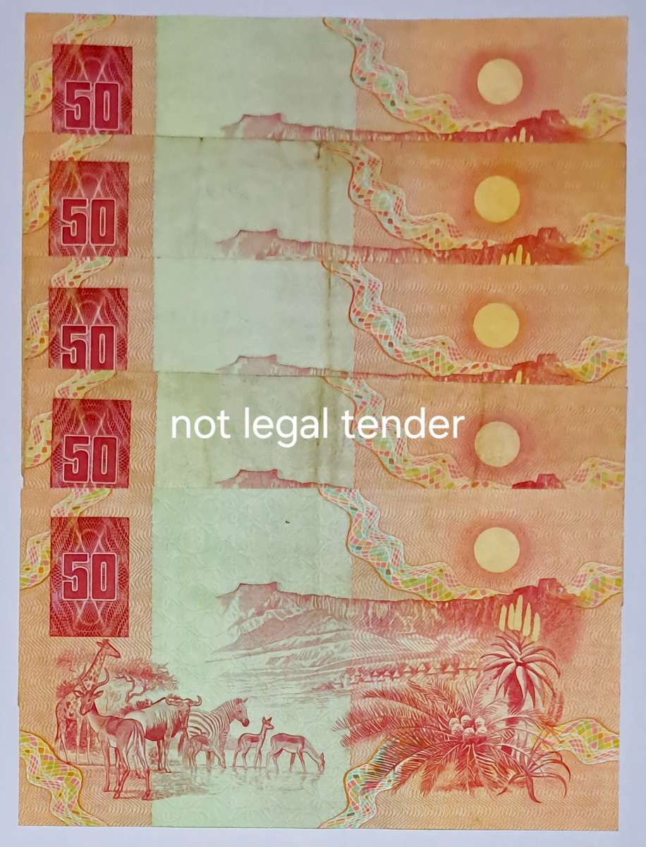 South Africa 5 x Fifty Rand bank notes. G DE Kock.