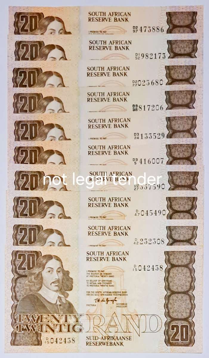 South Africa Ten x Twenty Rand bank notes  de  Koch & de Jongh.