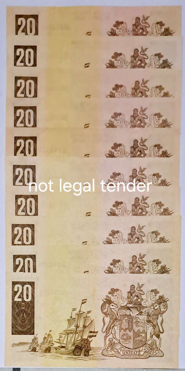 South Africa Ten x Twenty Rand bank notes  de  Koch & de Jongh.