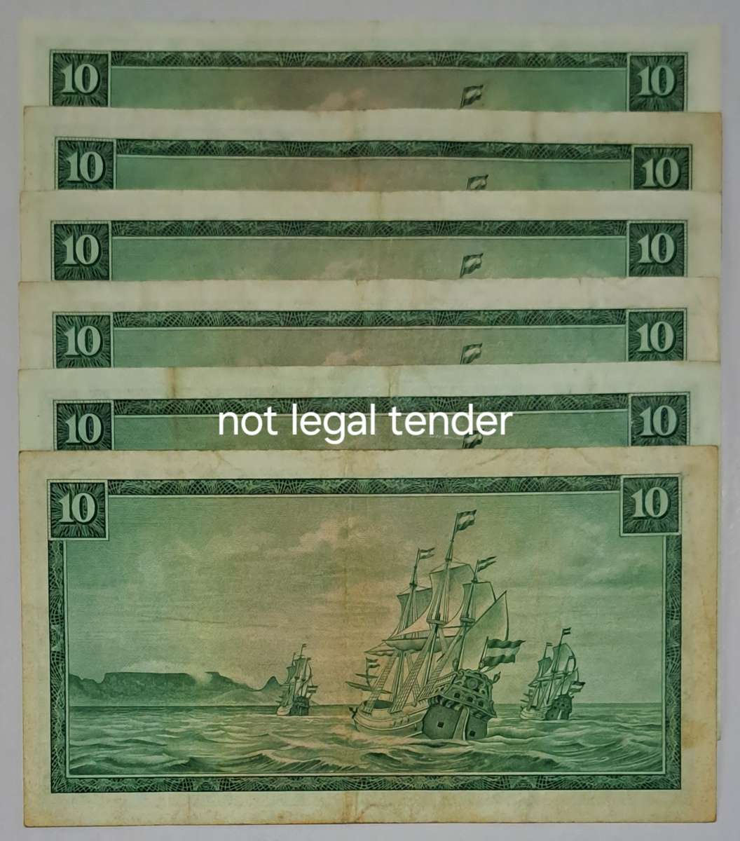 S.A.  6  Ten Rand bank notes  TW de Jongh.