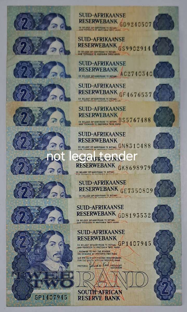 S.A.  10  Two Rand bank notes.  GPC de Kock.