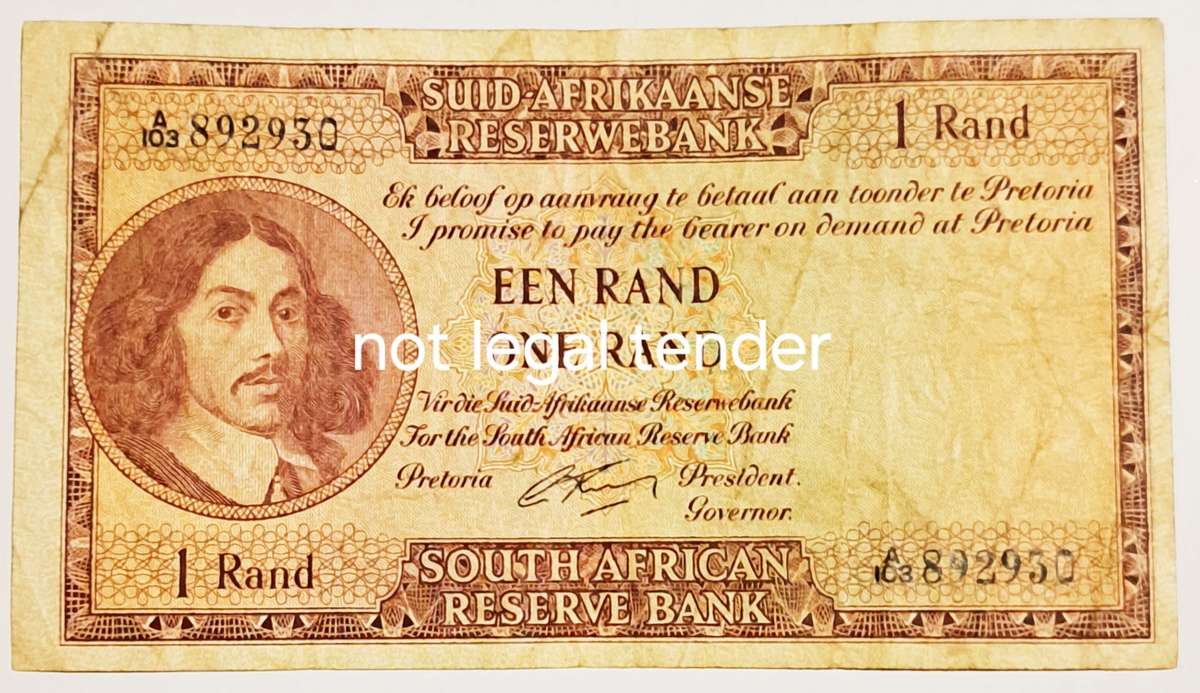 S.A. One Rand bank note. --A103 892930.--G Rissik --