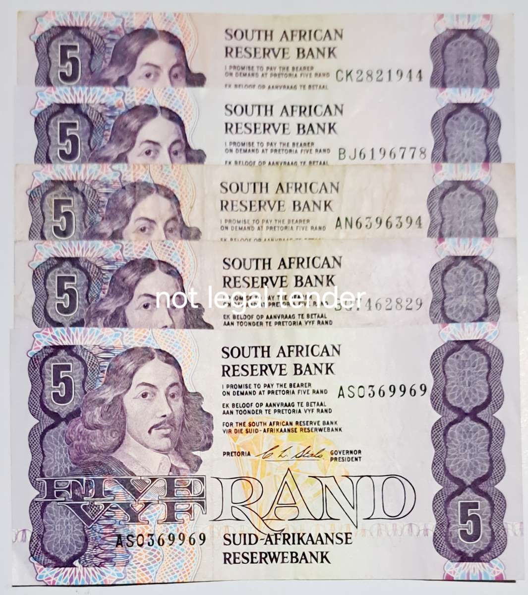 S.A. 5- Five Rand Bank Notes --CL Stals--