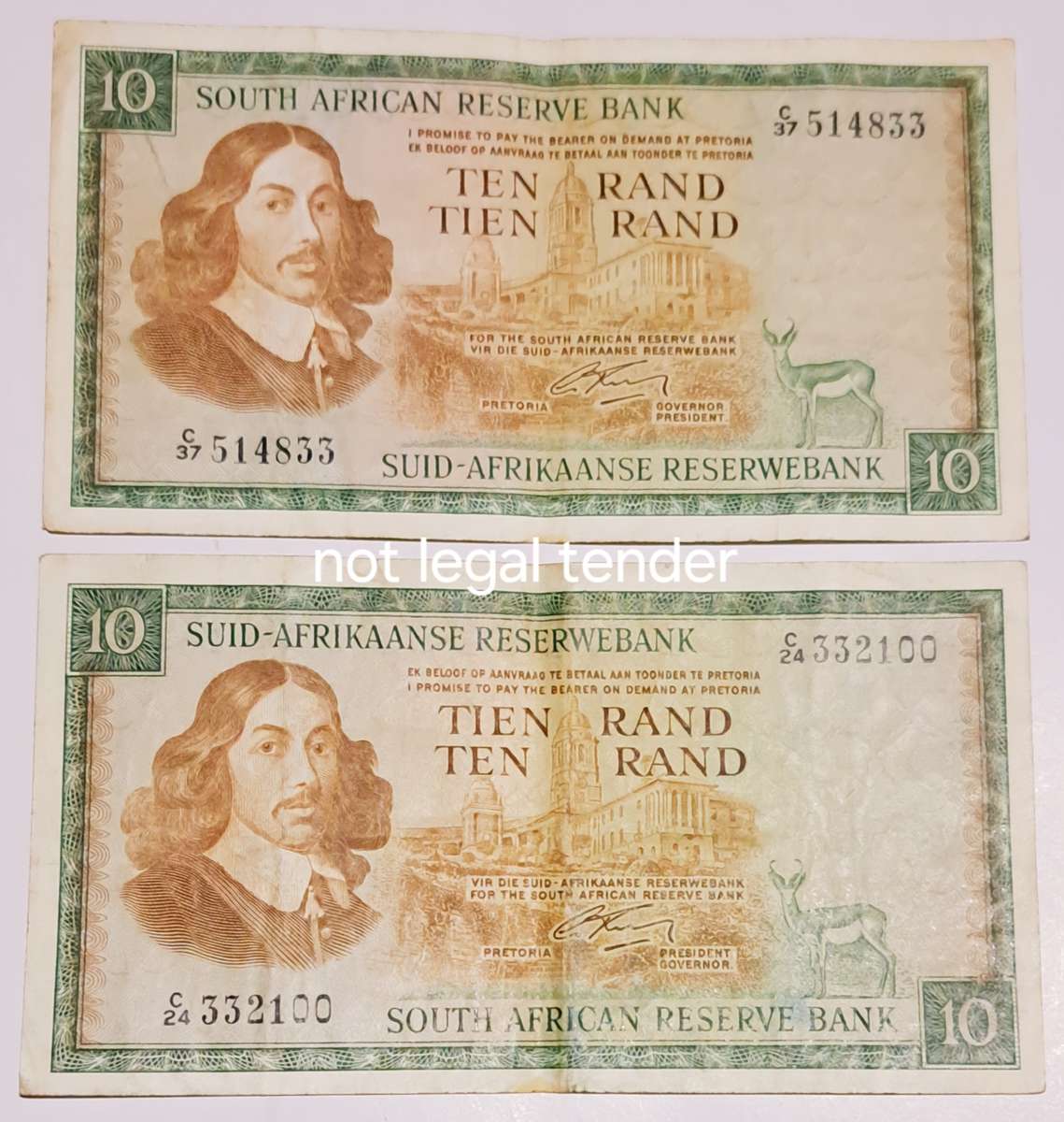 South Africa 2 Ten Rand Bank Notes  " G Rissik " Scarce Notes "