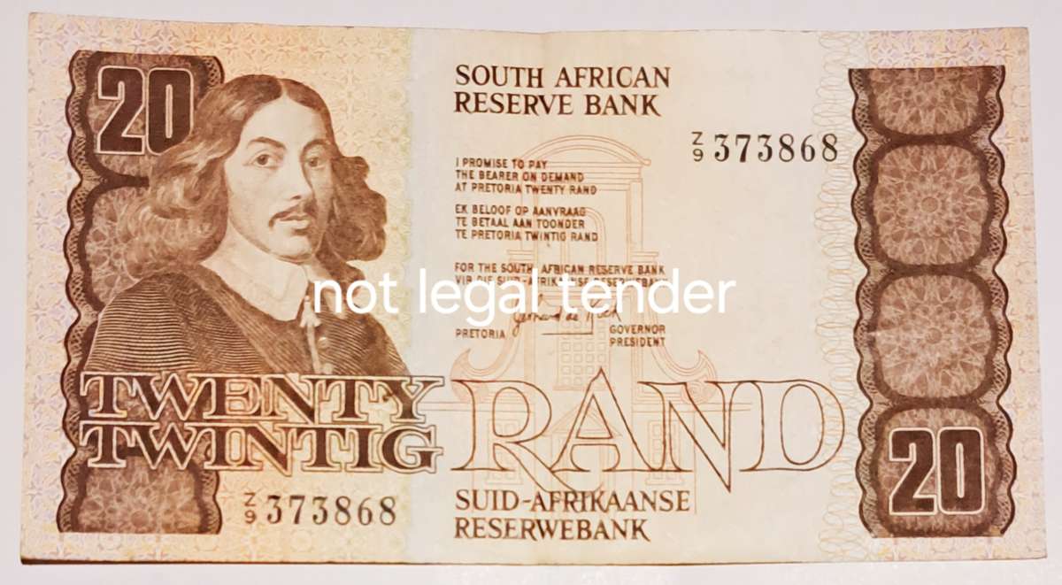 South Africa Twenty Rand " Replacement Note " - " Z 9 373868 "-