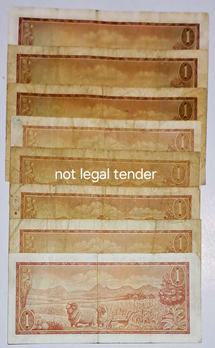 South Africa 8 One Rand Bank Notes. " TW de Jongh "