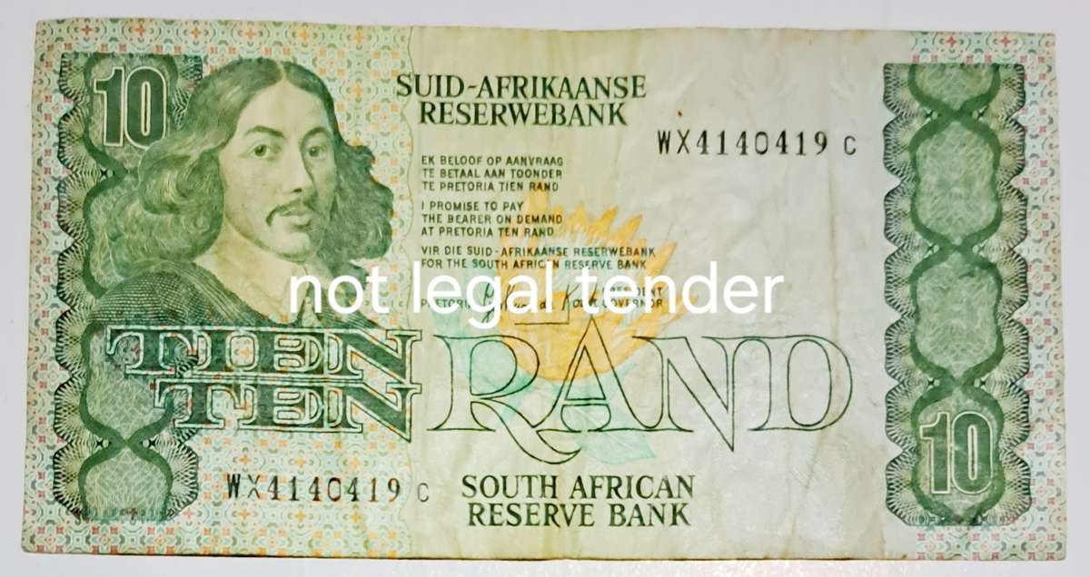 S.A. Ten Rand  " CL Stals " Replacement Note " "WX 4140419 C "