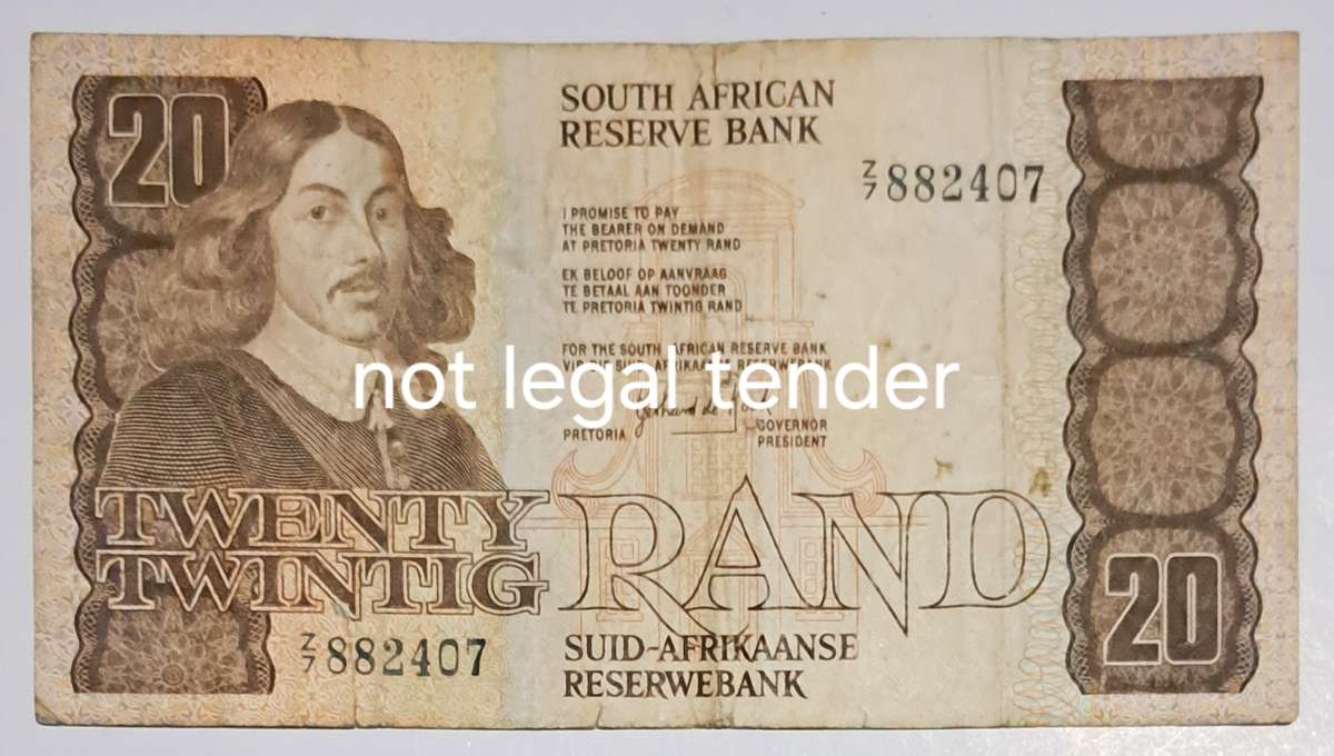 S.A. Twenty Rand   "Z-7 882407" Replacement Note.