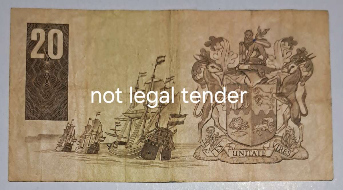 S.A. Twenty Rand Bank Note  "XX 5305676 D" Replacement Note.