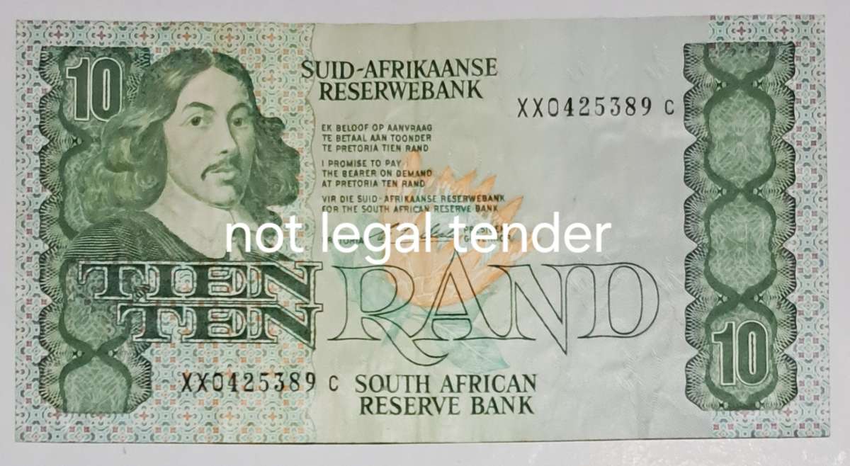 S.A. Ten Rand Bank Note. "CL Stals " Replacement Note " XX 0425389 C.