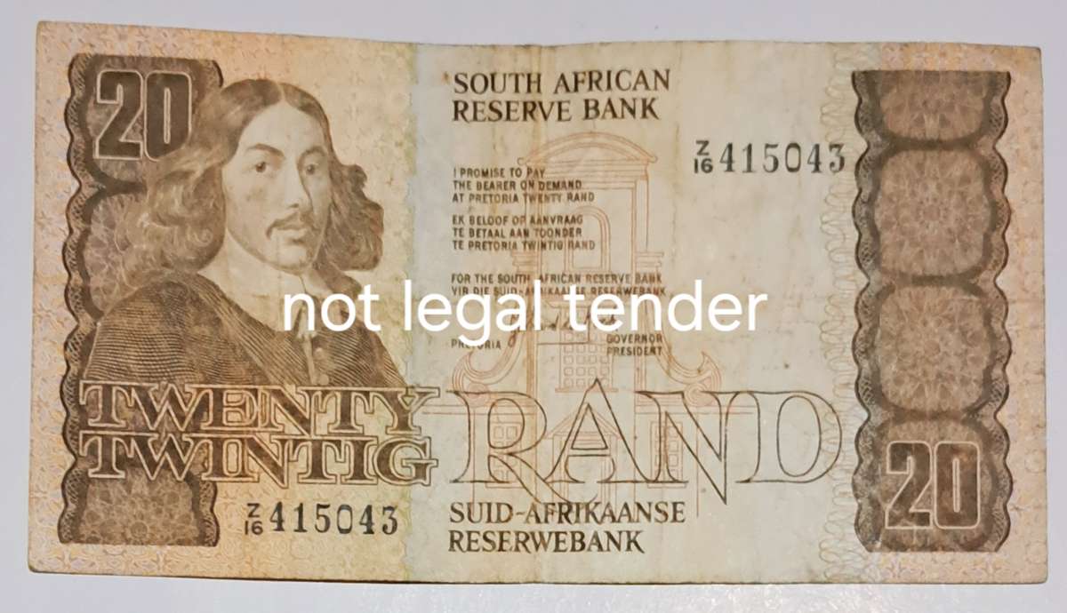 S.A. Twenty Rand Bank Note  "Z 16 415043" Replacement Note.