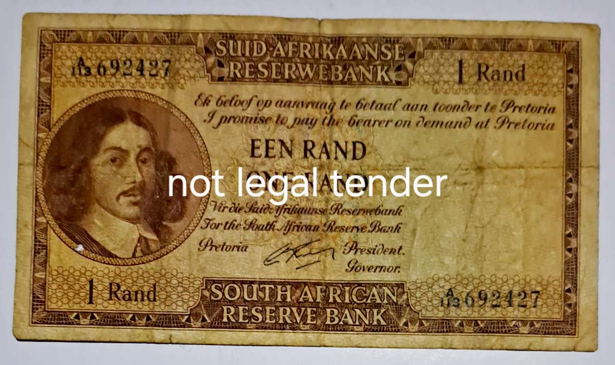 South Africa One Rand Bank Note. " A113 692427. " G Rissik "