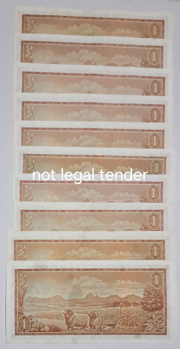 South Africa 10 One Rand Bank Notes. "TW de Jongh ""New Notes ""
