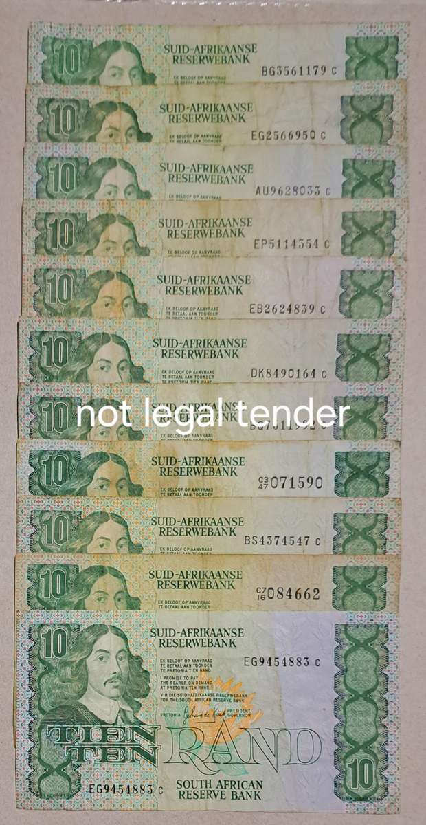10 South Africa Ten Rand Bank Notes " GPC de Kock & Stals "