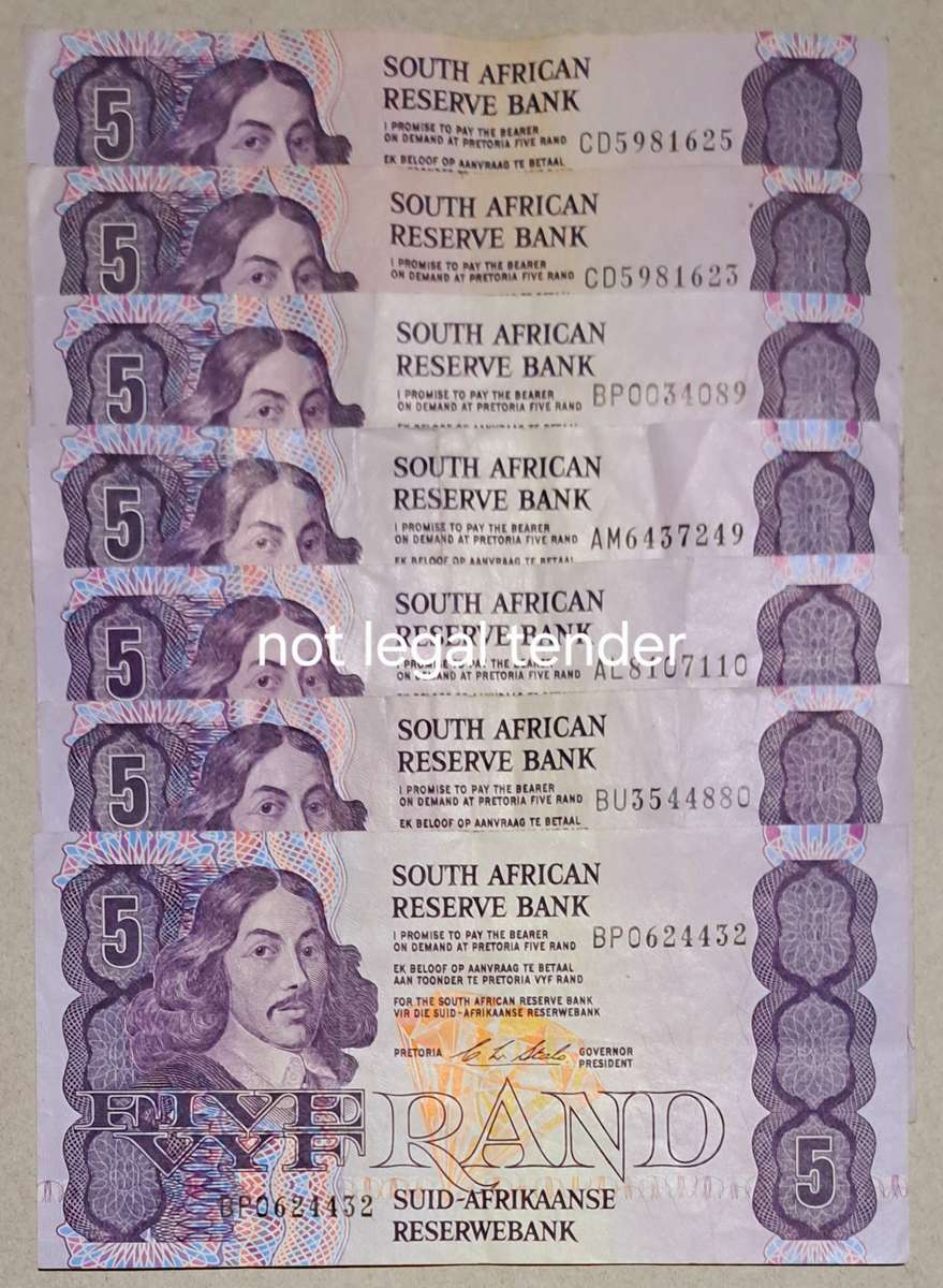 7 South Africa Five Rand Bank Notes " CL Stals " Higher Grade "