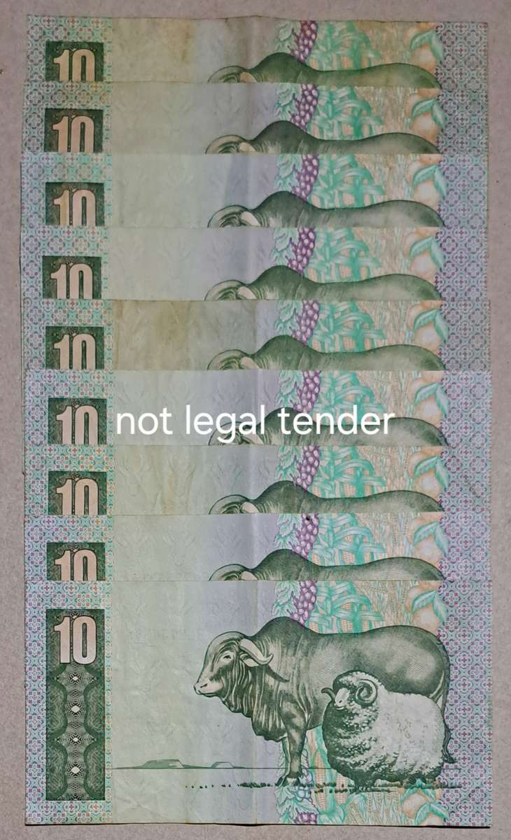 9 South Africa Ten Rand Bank Notes. " GPS de Kock "