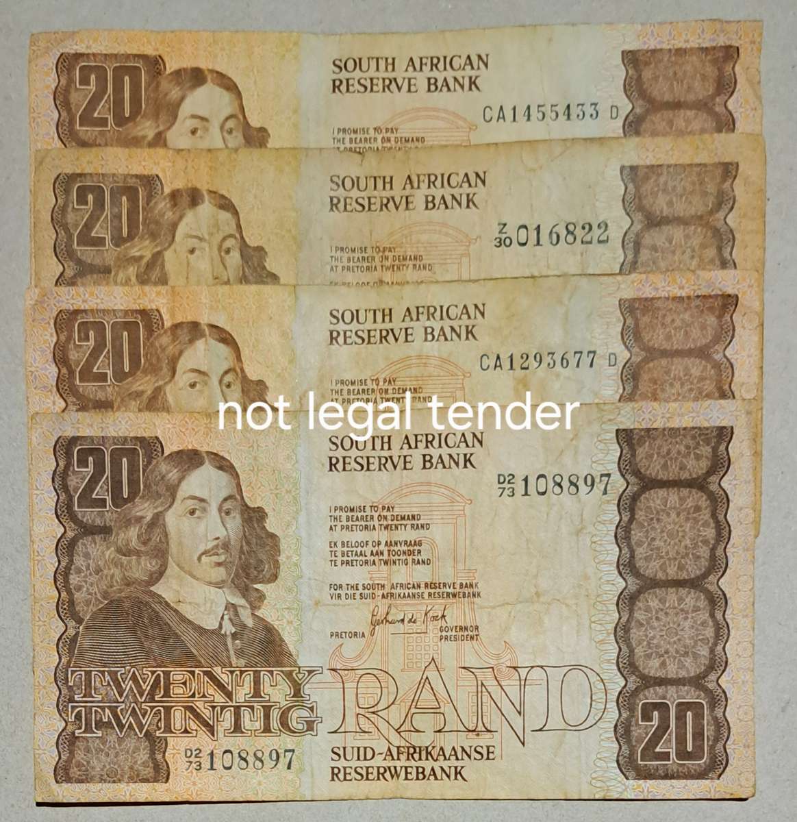 4  South Africa Twenty Rand Bank Notes " CL STALS "