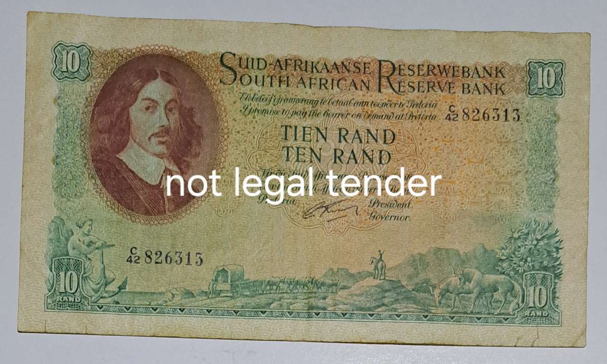 South Africa Ten Rand Bank Note "G Rissik " C42 826313 " Good Condition"