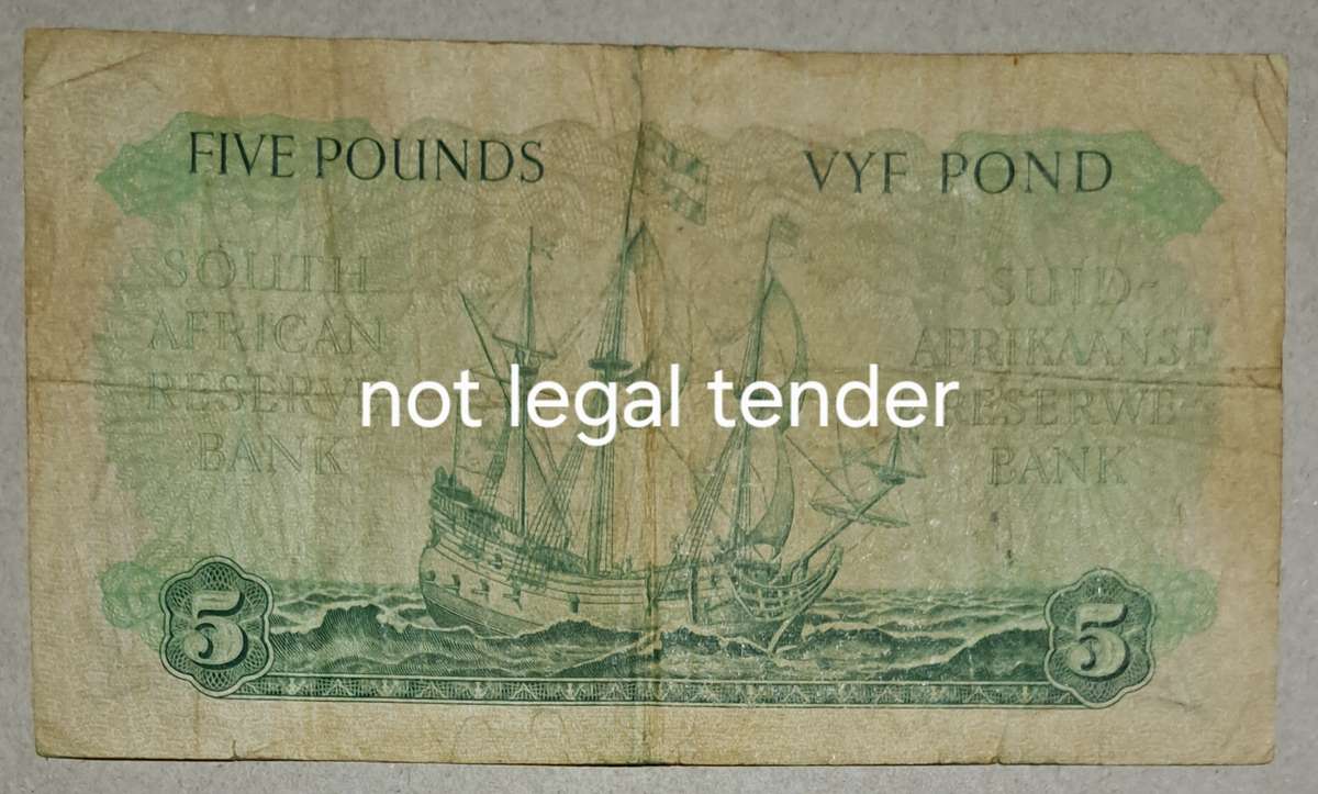 Union of South Africa Five Pounds " MH de Koch " C30 708816 "  08-02-1954 "