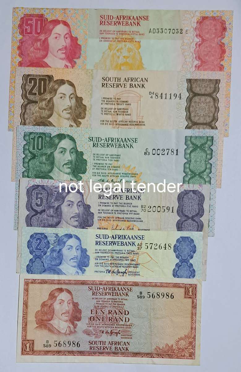 South Africa Set of 6 Bank Notes  " R50  to R1 "  Set 017 A "