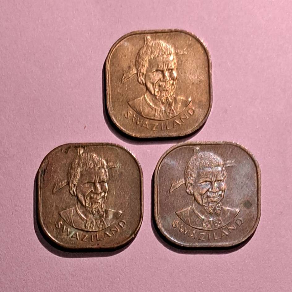 2 Cents Swaziland 3 Coins  1974 - 1975 - 1982 .  New UNC .