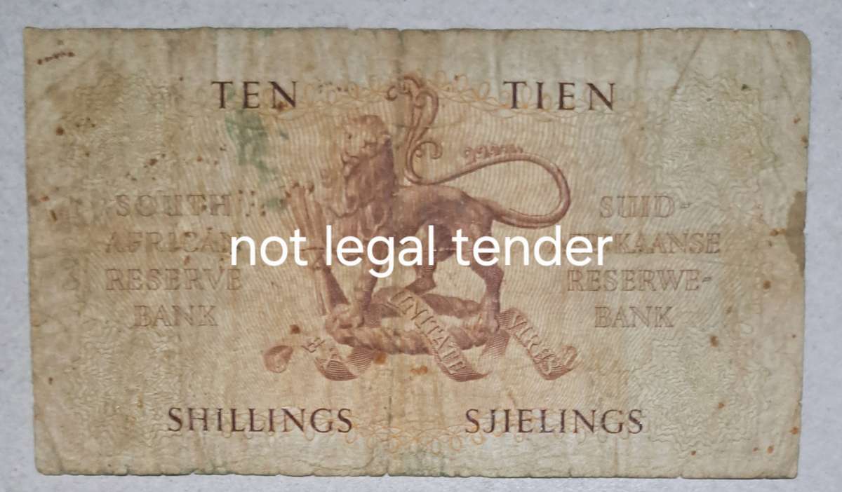 Union of South Africa Ten Shillings Bank Note " 8 September 1950 "  M H de Kock "