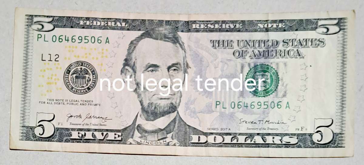 USA 5 Dollar Note  San Francisco's Federal Mint 2017.