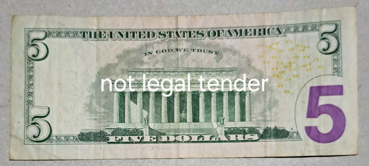 USA 5 Dollar Note  San Francisco's Federal Mint 2017.