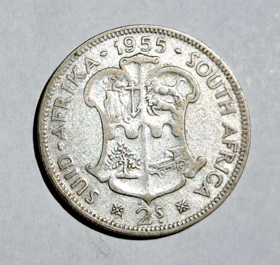 1955 Silver Two Shillings Coin Union of S.A.