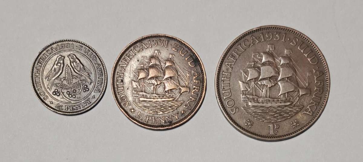 1931 Quarter Penny + 1931 Half Penny + 1931 Full Penny "Set of 3 Coins "