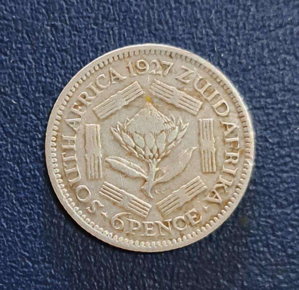 1927 Silver Sixpence South Africa.