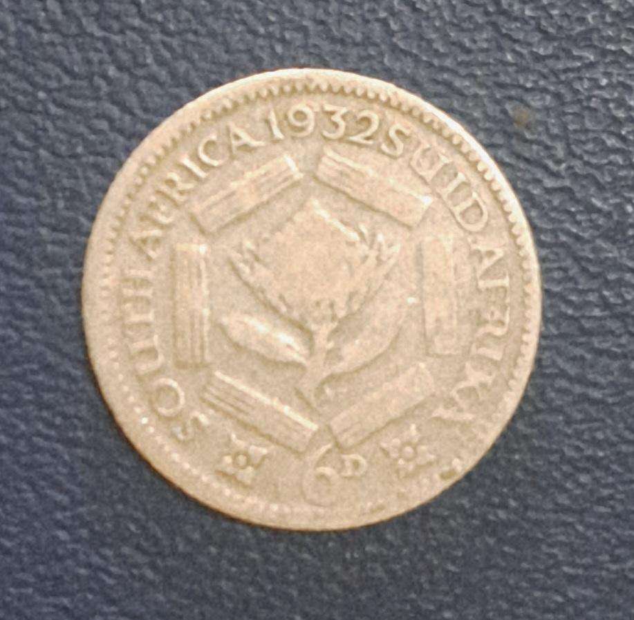 1932 S.A. Sixpence Silver Coin.