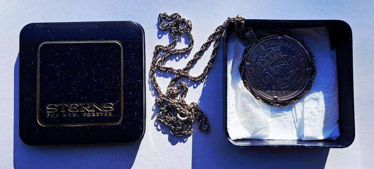 1938 Silver Union of S.A. Halfcrown, Set in A Silver Setting & A 58cms Long Silver Chain.Excellent C