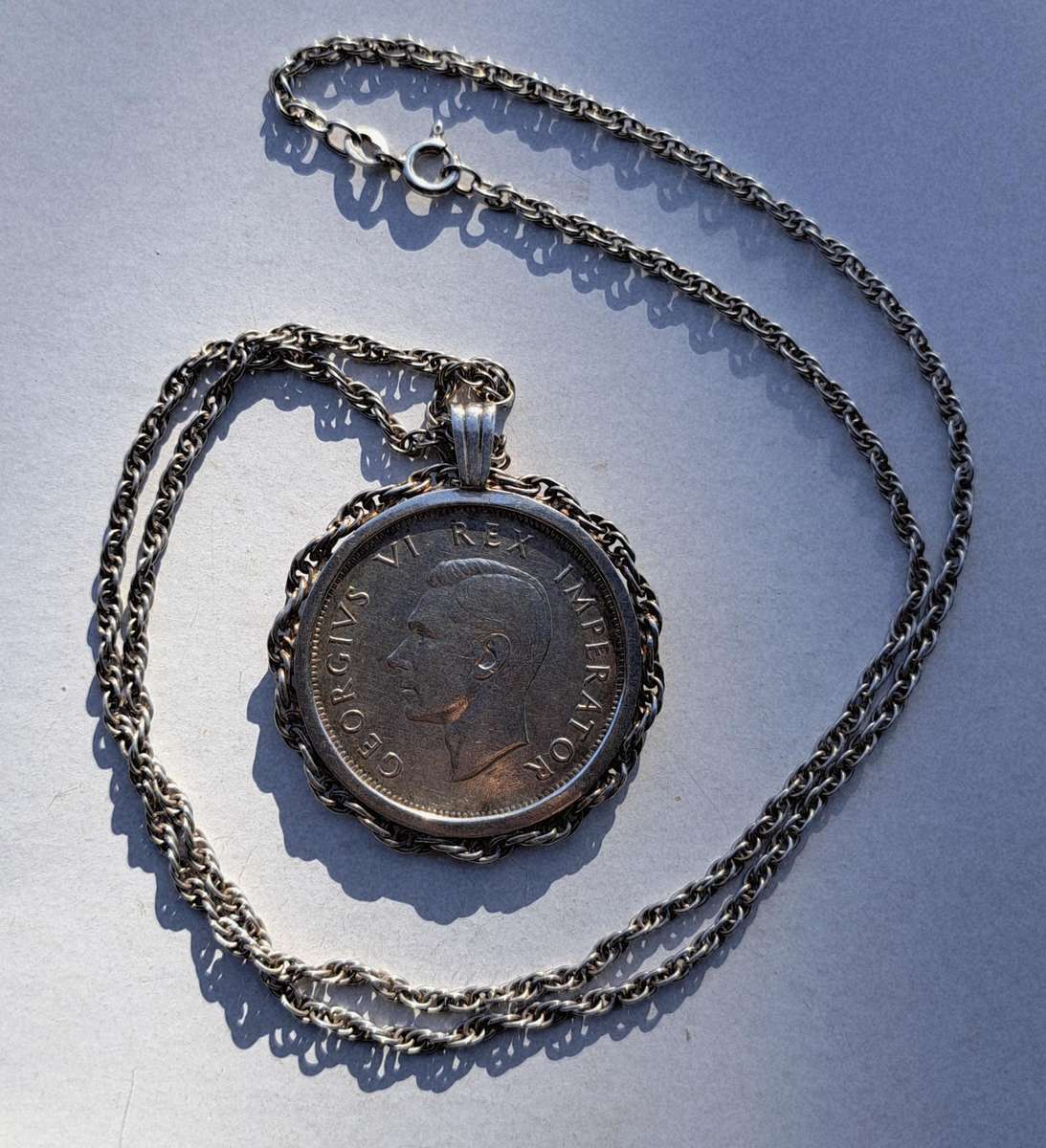 1938 Silver Union of S.A. Halfcrown, Set in A Silver Setting & A 58cms Long Silver Chain.Excellent C