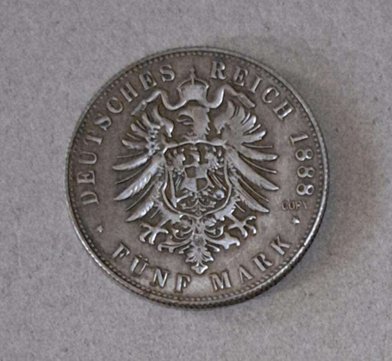 1888 Prussia Friedrich III, Cerman State 5Mark Commemorative Coin.