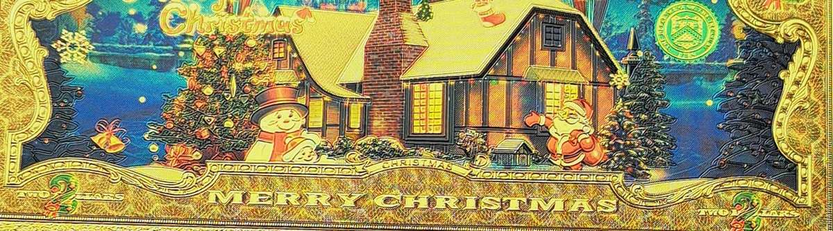 USA "A Very Merry Christmas and Happy NewYear"2 Dollars Christmas Note. 24K Gold Plated "Excellent a