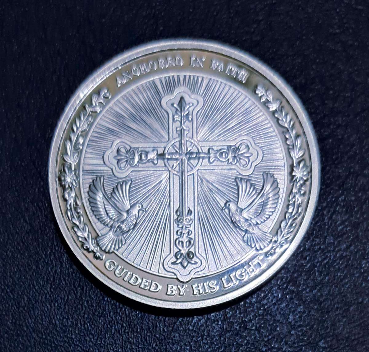 Anchored in Faith/ Guided by his Light Silver Plated Religious Commemorative Coin.4cm New in Capsule