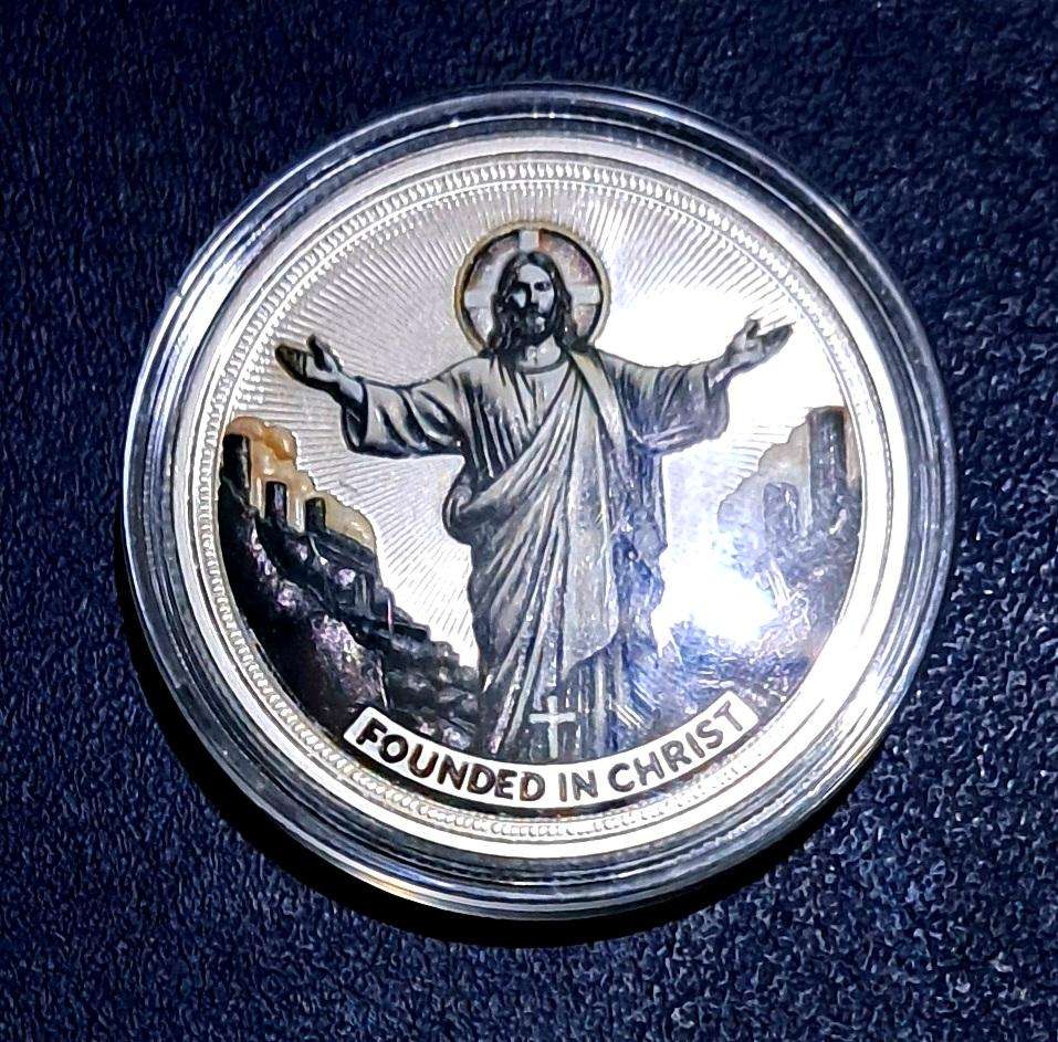 Anchored in Faith/ Guided by his Light Silver Plated Religious Commemorative Coin.4cm New in Capsule