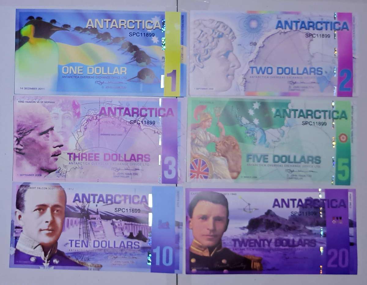6pc Antarctica Wildlife Dollars/Paper Money Set. New