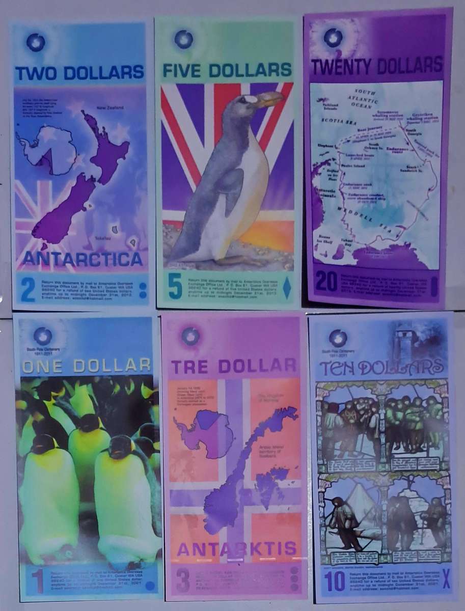 6pc Antarctica Wildlife Dollars/Paper Money Set. New
