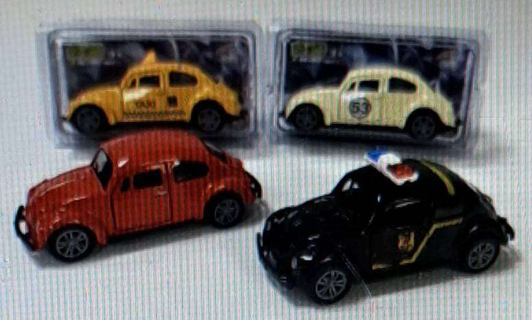 VW Beatles Full Set of 4 Vintage Alloy Car Models, Opening Doors, Police Car-Taxi & More.Super Cute.