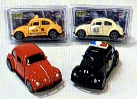 VW Beatles Full Set of 4 Vintage Alloy Car Models, Opening Doors, Police Car-Taxi & More.Super Cute.