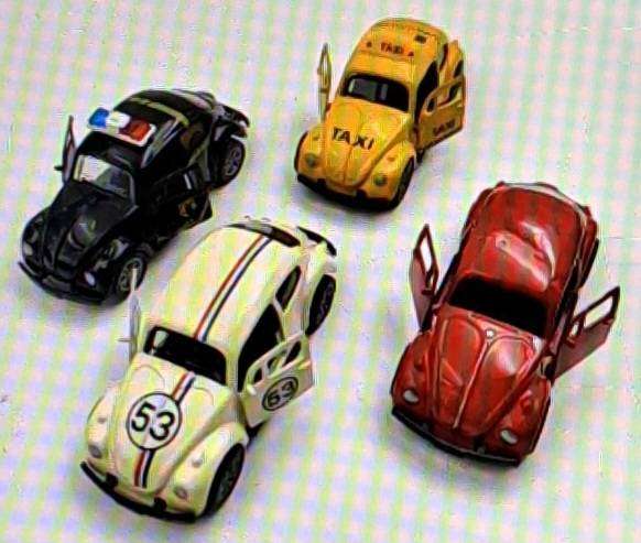 VW Beatles Full Set of 4 Vintage Alloy Car Models, Opening Doors, Police Car-Taxi & More.Super Cute.