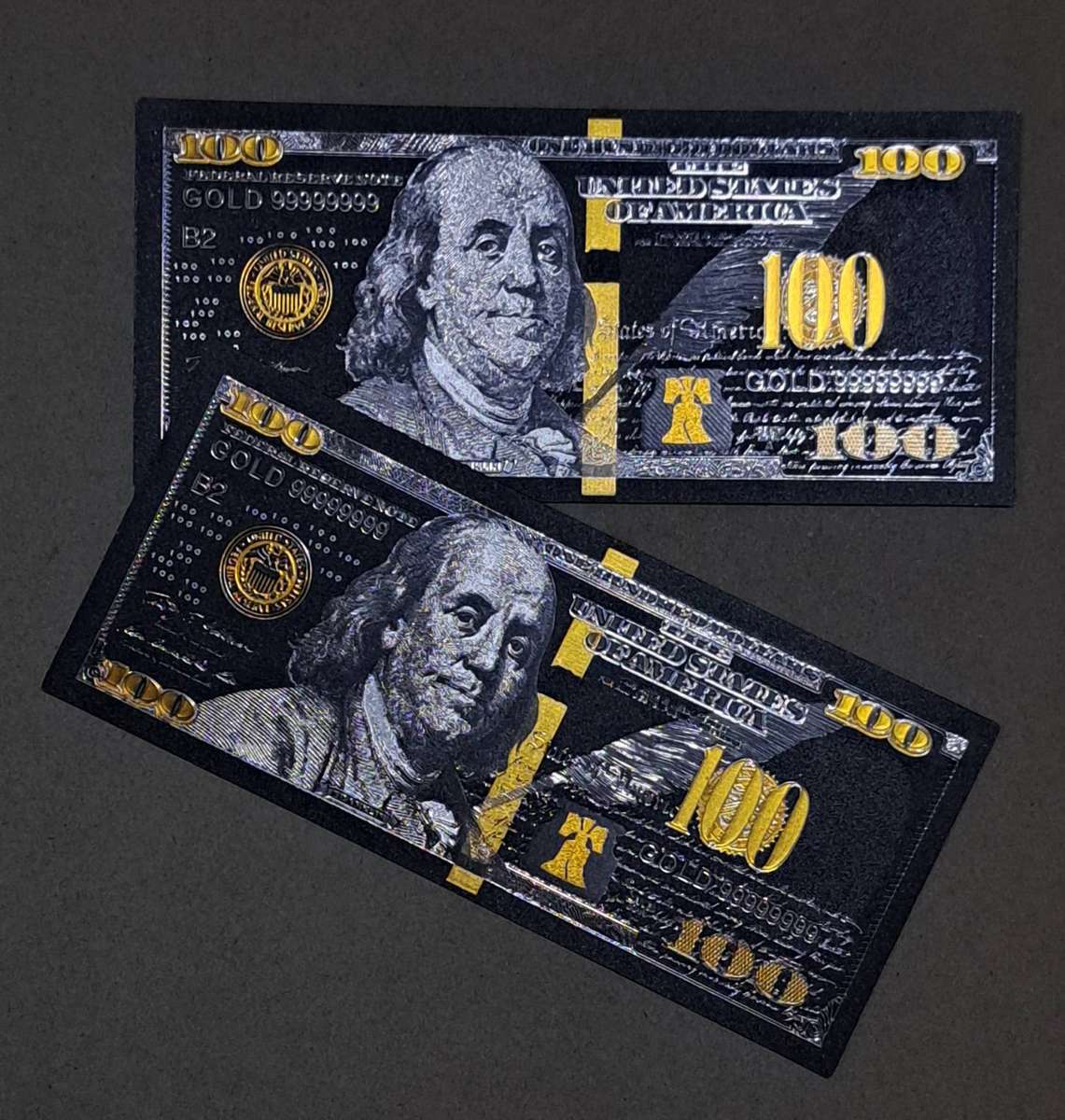 Benjamin Franklin Black USA $100/Dollar Bills 2 Commemorative Bills. New Great Bills .