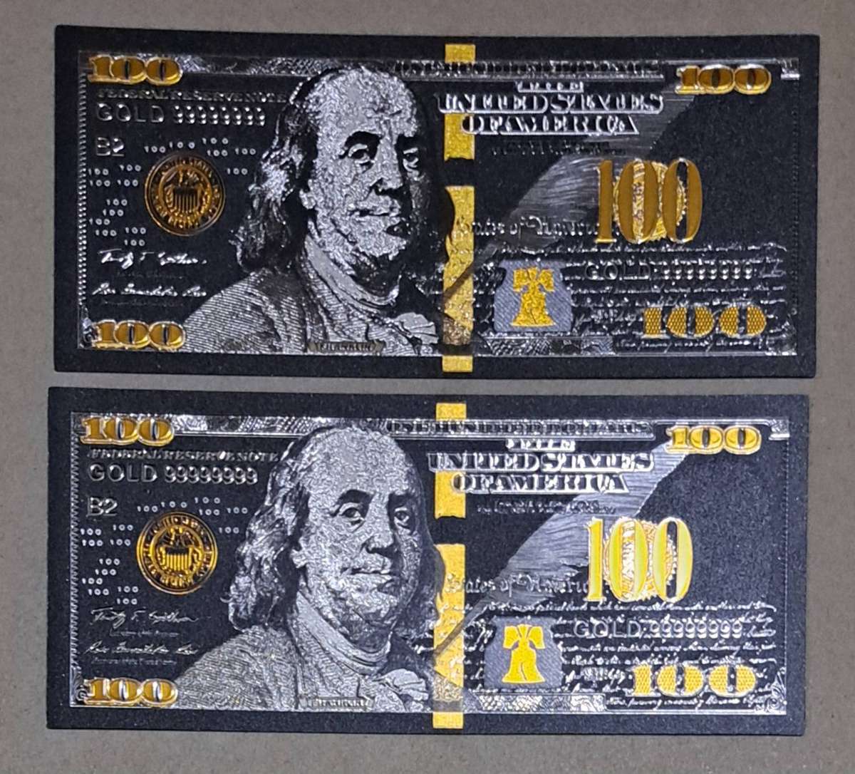 Benjamin Franklin Black USA $100/Dollar Bills 2 Commemorative Bills. New Great Bills .